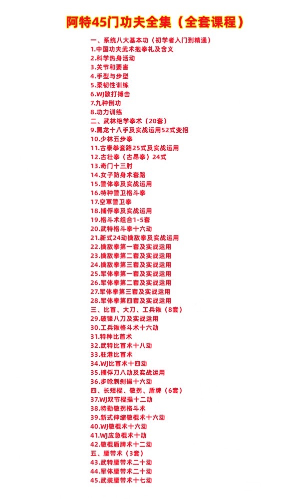 【防身格斗】《阿特45门功夫大合集》零基础全套完整视频教学课程
