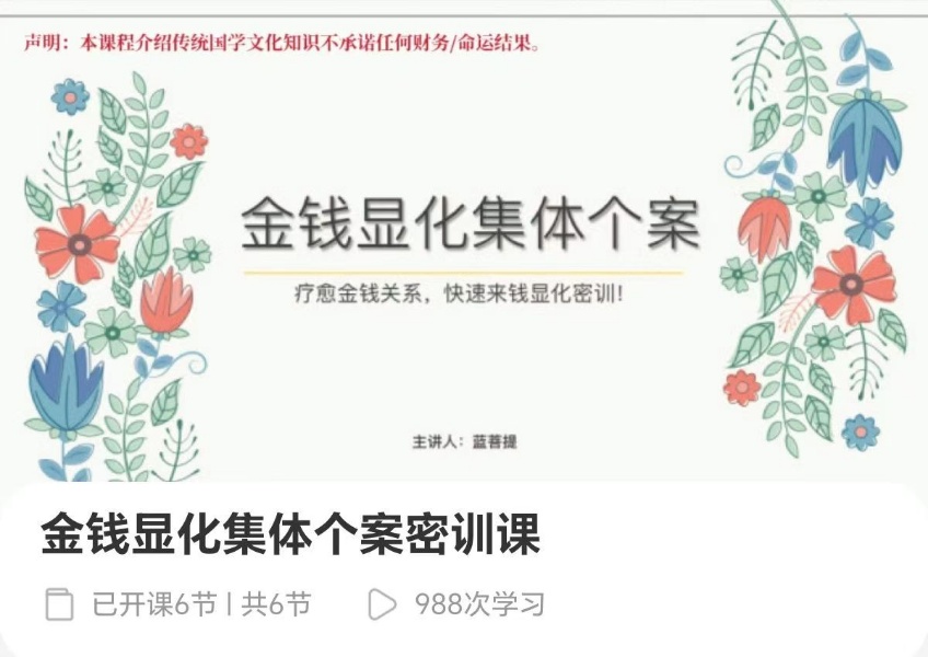 【金钱显化】蓝菩提金钱显化集体个案密训课——疗愈金钱关系，快速来钱显化密训！